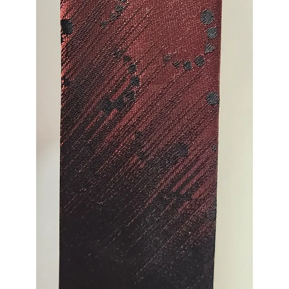 Vintage Acetate Necktie Made in France Black Red Abstract Pattern RN 18466